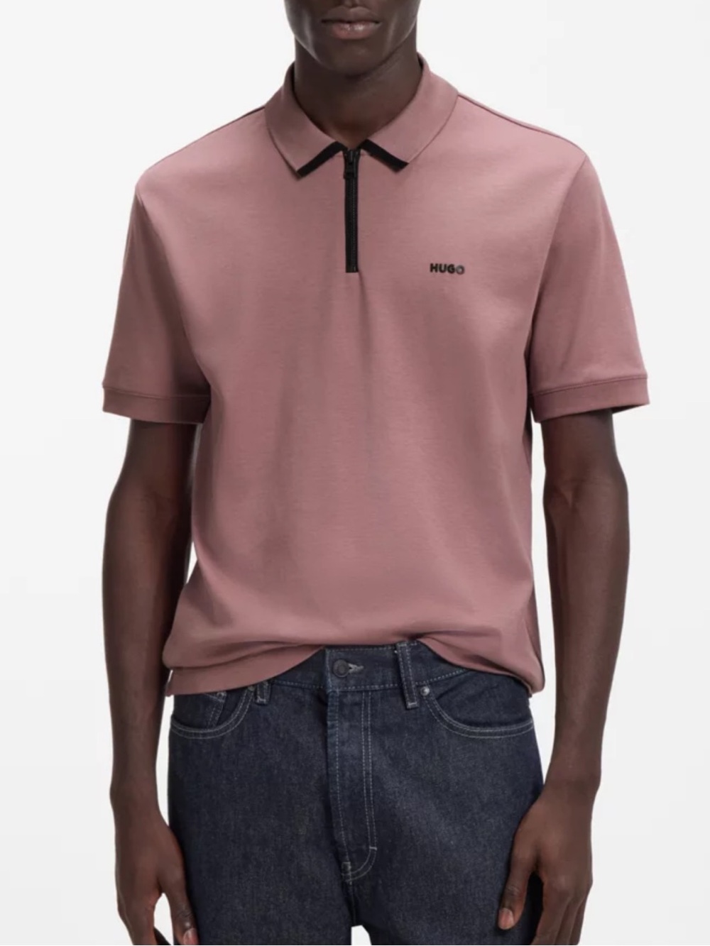 Hugo Mens Cotton Pique Polo Shirt Zip Neck Preppy Designer Casual Minimalist NWT